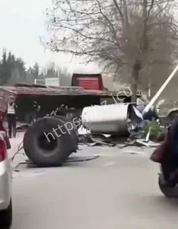 撞倒行道树后翻车